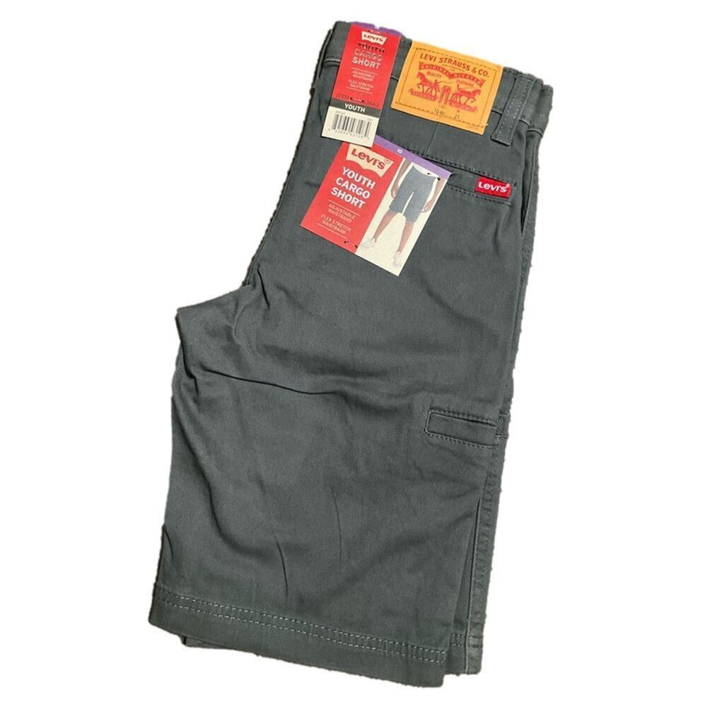 Levi's Boy’s Cargo Shorts Straight Leg Stretch Adjustable Waist Gray Size 10 NWT